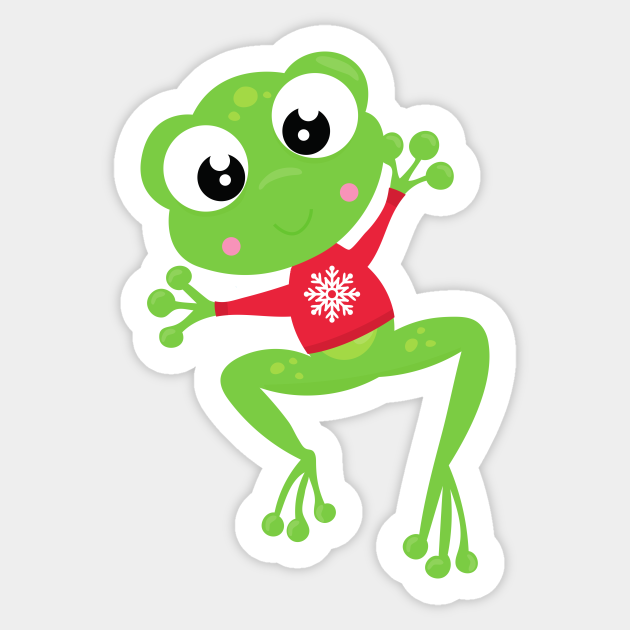 Winter Frog, Cute Frog, Green Frog, Sweater - Winter Frog - Sticker